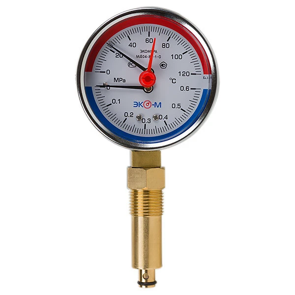 Термоманометр Экомера МД04-80мм 0..0,6МПа 0..120С G1\4 L=40mm с переходником на G1\2