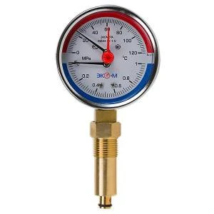 Термоманометр Экомера МД04-80мм 0..1МПа 0..120С G1\4 L=40 mm с переходником на G1\2