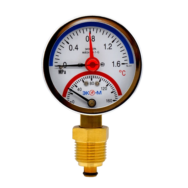 Термоманометр Экомера МД04-63мм 0..1,6МПа 0..160С G14 с переходником на G1/2