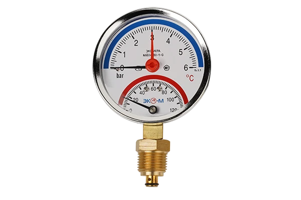 Термоманометр Экомера МД04-63мм 0..6 бар 0..120С G14 с переходником на G1/2
