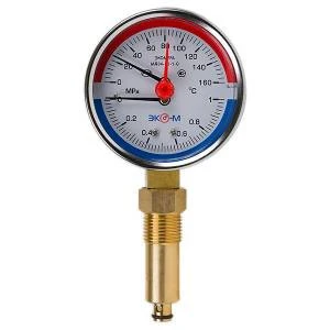 Термоманометр Экомера МД04-80мм 0..1МПа 0..160С G1\4 L=40 mmс переходником на G1\2